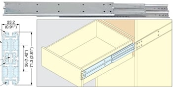 20" Heavy Duty Stainless Steel Drawer Slide, 53 mm, 530lb.