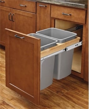 Soft Close Top Mount Pull-Out Waste Container, Two 35 Qt-Silver