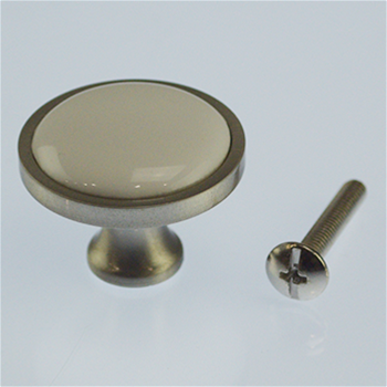 Cabinet Knob, Manchester, Brushed Nickel and White