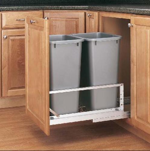 Rev-A-Shelf, 5349-2150DM-217, Double 50 Quart Pull-Out Trash Can,Silver