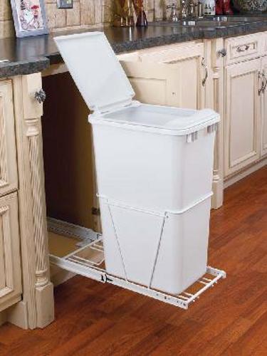 50 Qt Pull Out Trash Can W Lid White, Cabinet Garbage Can With Lid