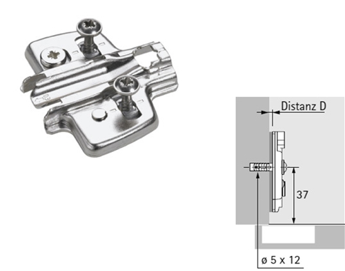 Sensys/Intermat Mounting Plate, 1.5 mm, W/5mm Expanding Dowel, Cam Adjustable