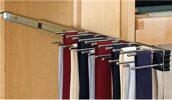 Pull Out Tie Rack, 14 inch, Satin Nickel, holds 25 ties